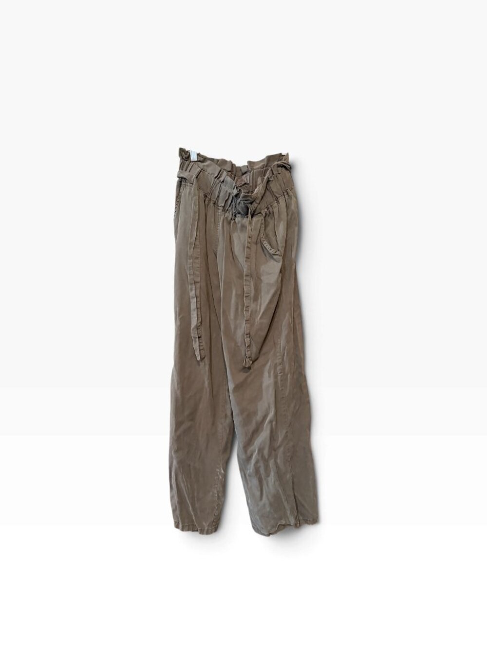 Olive Green Lyocell Paperbag Tie Waist Wide Leg Pants Small
